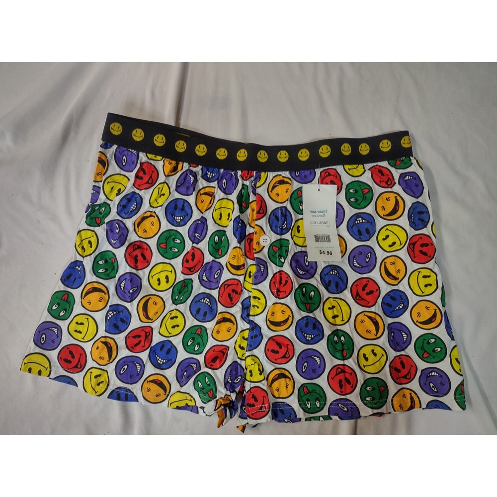 Vintage Walmart Mens Smiley Face Joe Boxer Shorts Multicolor All Print XL NWT